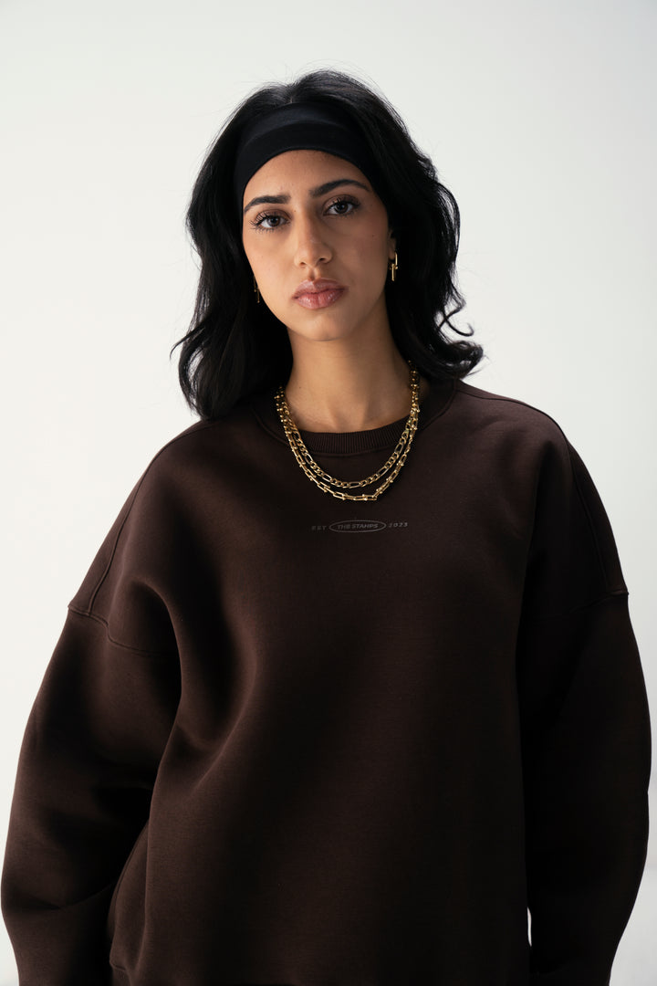 Sepia Brown Oversized Crewneck