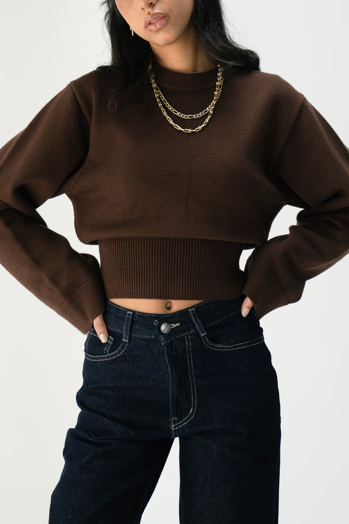 Sculpt Knitted Top in Pecan Brown