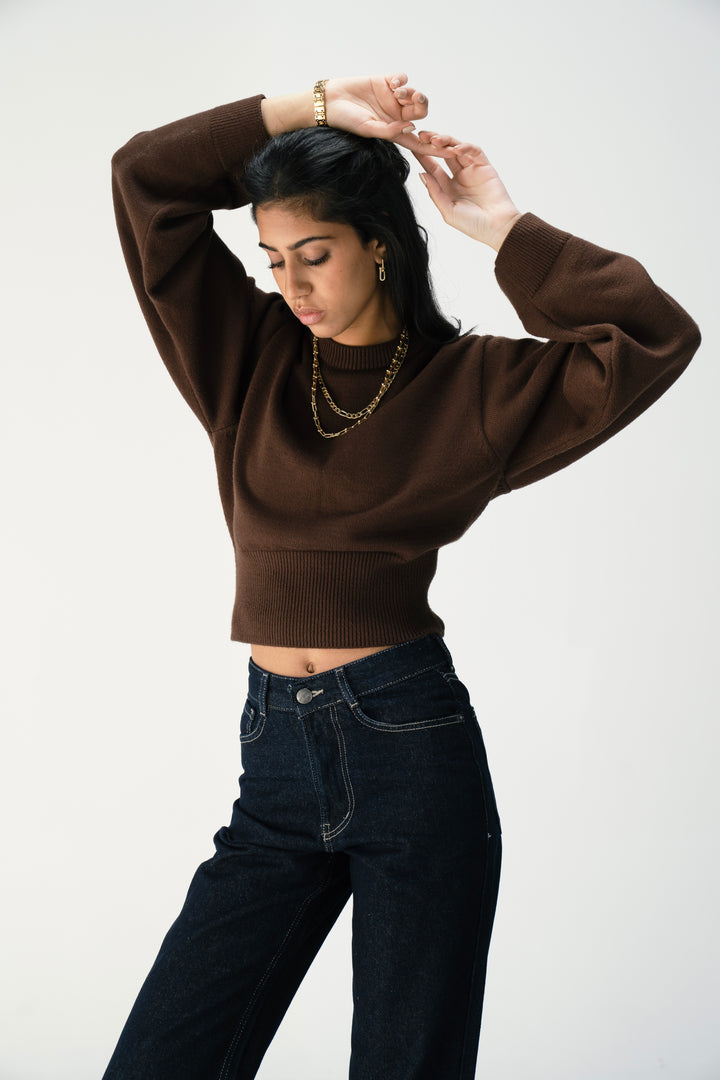 Sculpt Knitted Top in Pecan Brown